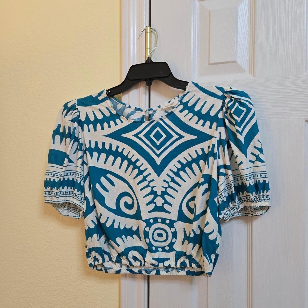 Haute Hippie Crop Top M Puff Sleeve Boho Y2K CottageCore Costal Vacay FreeSpirit